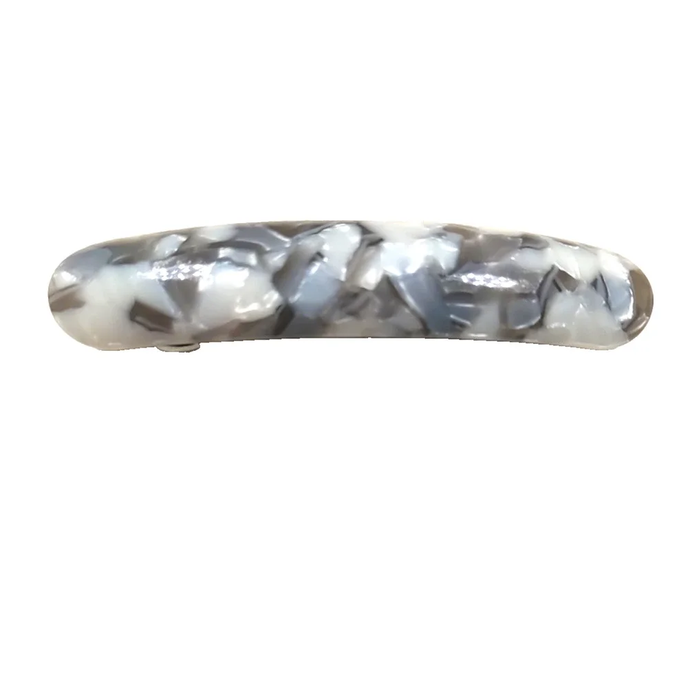 White Gray Winter Theme Hair Barrette Tension Clip Acrylic